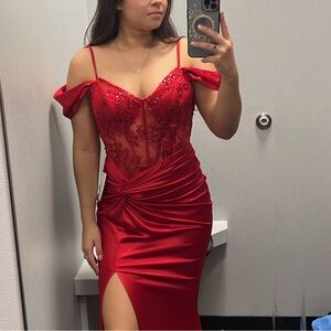 Stunning Red Embellished Prom Dress